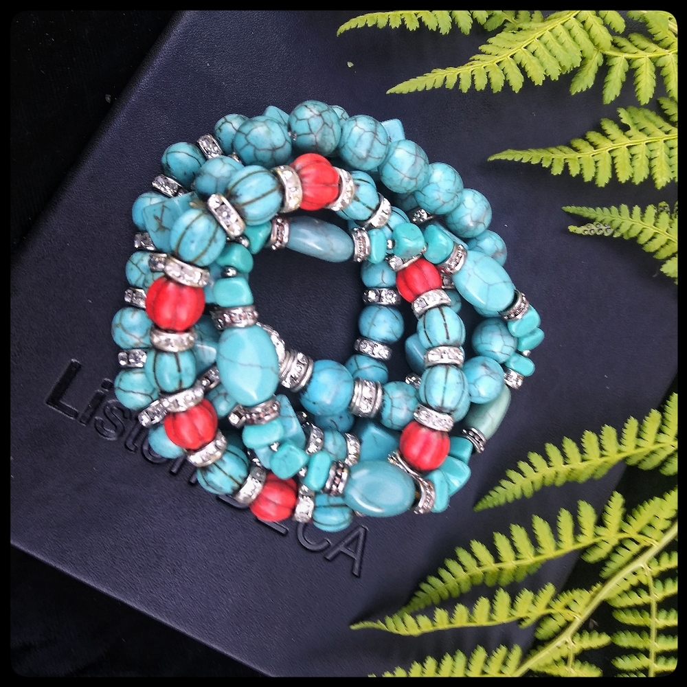 Hippie turquoise color beaded boho bracelets.